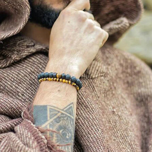 Volcanic Stone Bracelet for Men Lava Wooden